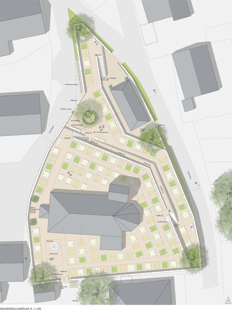 Welsch und Egger Landschaftsarchitekten Bauherr: Gemeinde Denklingen Projekt: Wettbewerb Erneuerung alter Friedhof Epfach Grundriss