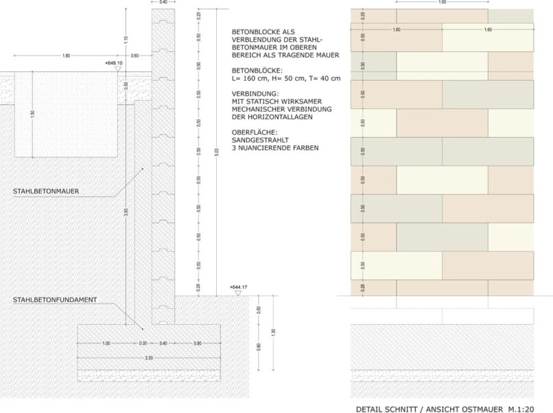 Welsch und Egger Landschaftsarchitekten Bauherr: Gemeinde Denklingen Projekt: Wettbewerb Erneuerung alter Friedhof Epfach Detail Mauer