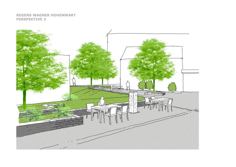 Welsch und Egger Landschaftsarchitekten Bauherr: Regens Wagner Hohenwart Projekt: Umbau und Erweiterung der Regens-Wagner-Schule Hohenwart Privates Förderzentrum, Förderschwerpunkt Hören und weitere Förderungen Neubau Tiefgeschoss, Haupteingang Zentralgebäude, Gestaltung Innenhof