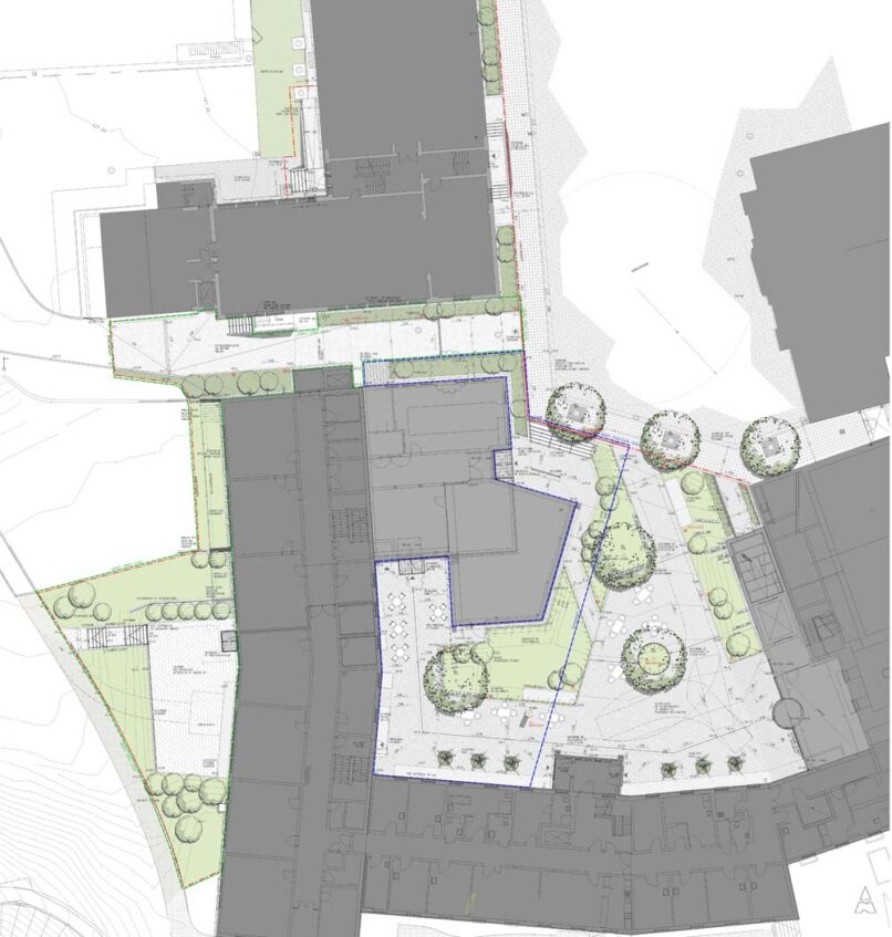 Welsch und Egger Landschaftsarchitekten Bauherr: Regens Wagner Hohenwart Projekt: Umbau und Erweiterung der Regens-Wagner-Schule Hohenwart Privates Förderzentrum, Förderschwerpunkt Hören und weitere Förderungen Neubau Tiefgeschoss, Haupteingang Zentralgebäude, Gestaltung Innenhof